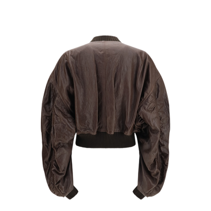 Cropped Leather Bomber Jacket - Image 2