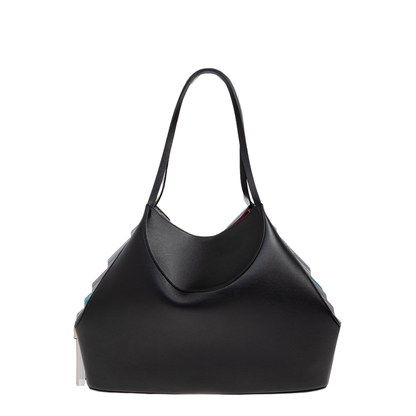 Leather Medium Facet Tote Bag - Black - Image 4