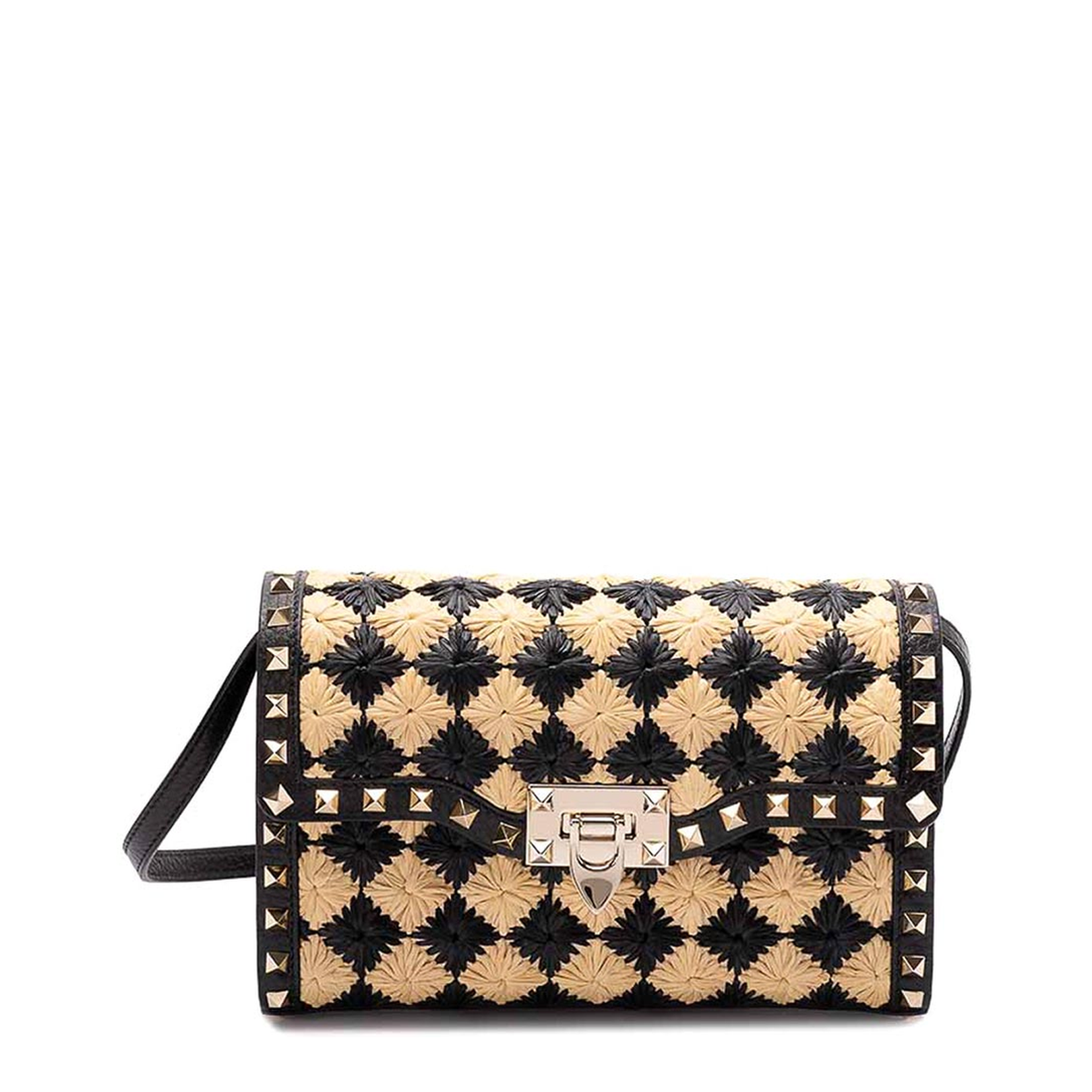 Two Tone Raffia Rockstud Crossbody Bag - Image 4