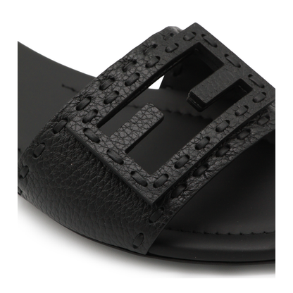 Black Leather Baguette Slides - Image 7
