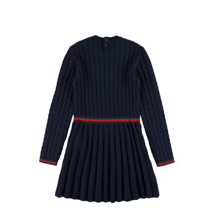 Blue Wool Dress with Web Detail - Image 3