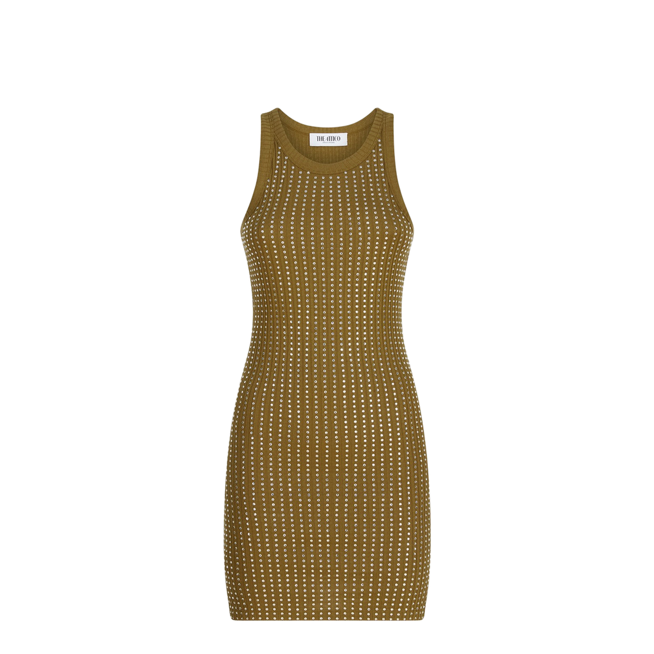 Military Green Mini Dress with Rhinestones - Image 1