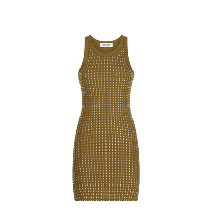 Military Green Mini Dress with Rhinestones - Image 1