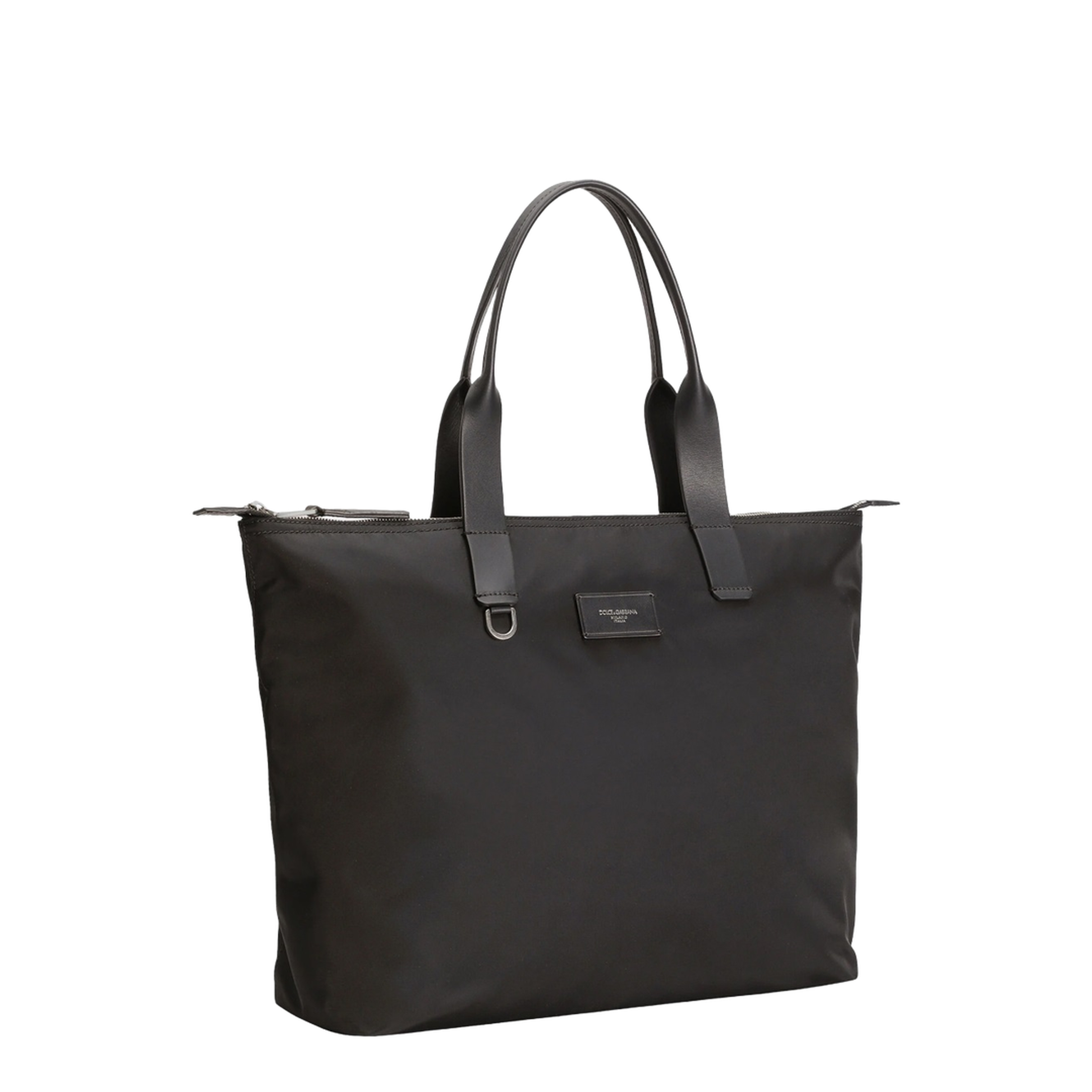Adamo Small Nylon Smooth Calfskin Shopping Tote - Black - Image 2