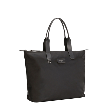 Adamo Small Nylon Smooth Calfskin Shopping Tote - Black - Image 2