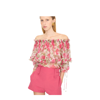 Off-the-Shoulder Puff-Sleeve Top in Silk Mousseline - Image 2