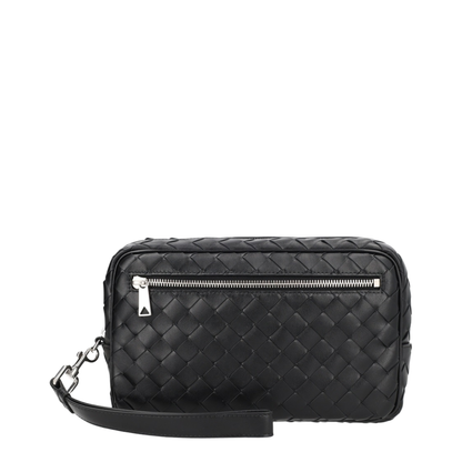 Intrecciato Pouch With Wristlet in Black - Image 1