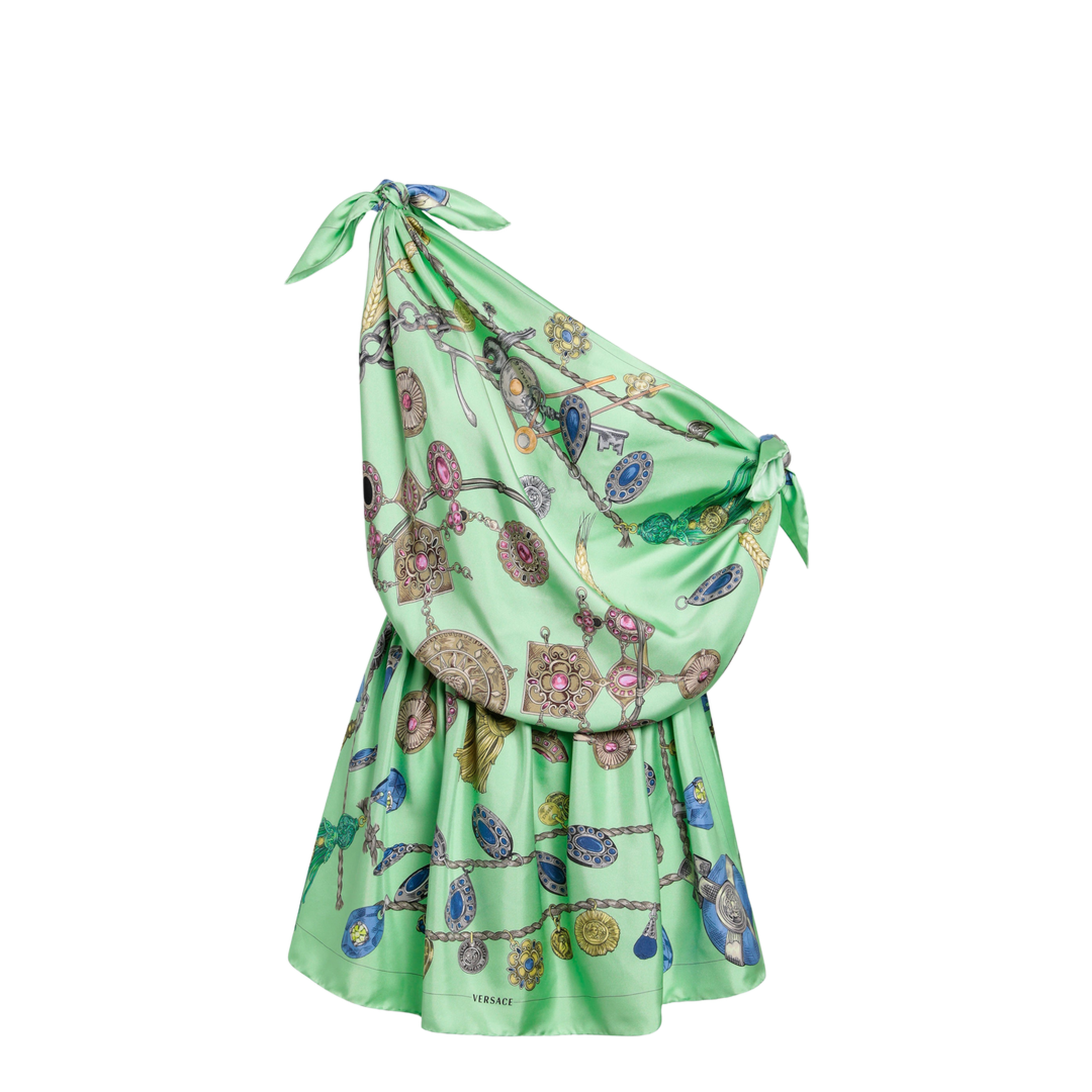 Green Printed Silk Twill Mini Dress - Image 1