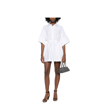 Mini Chemisier Dress in White Poplin - Image 3