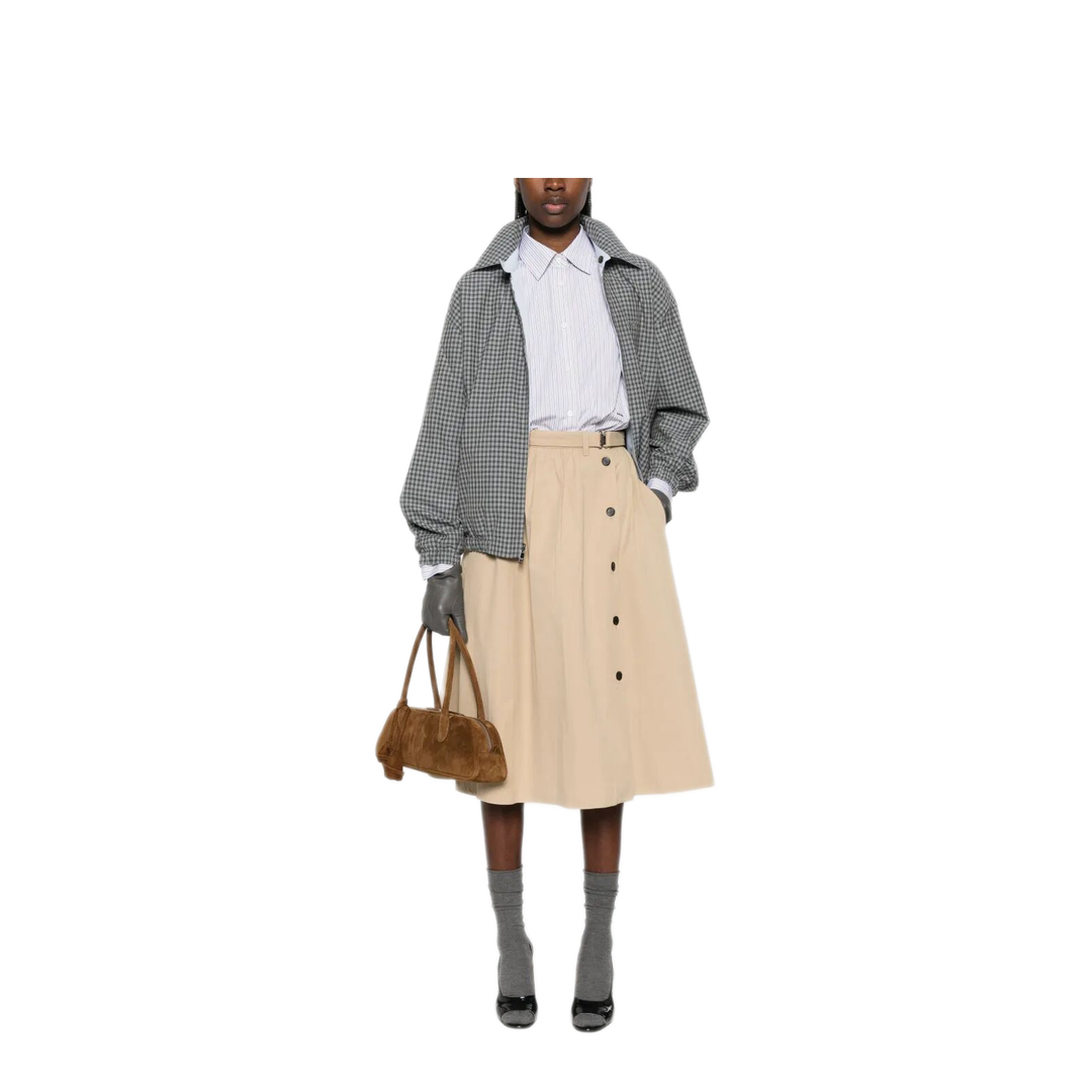 Button-Detail Belted Cotton Midi Skirt - Image 2
