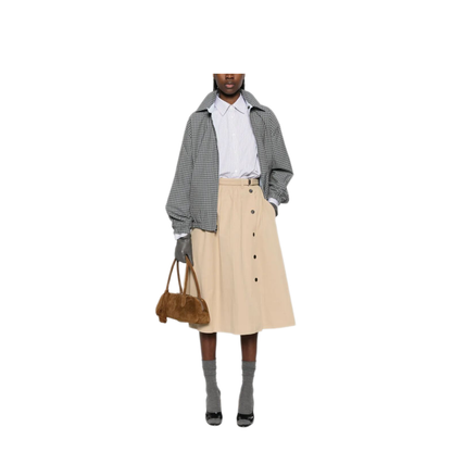 Button-Detail Belted Cotton Midi Skirt - Image 2