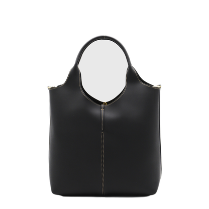 Small Calf Leather Tote - Black - Image 4