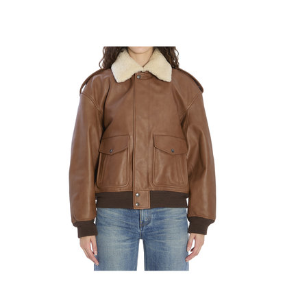 Bomber Jacket in Hammered Leather and Shearling - Image 1
