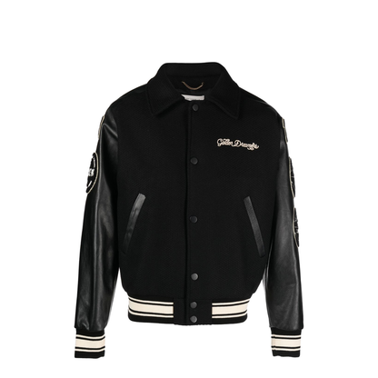 Black Wool Bomber Jacket with Patch - Image 1