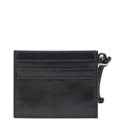 Black Leather Card Holder with Triangle Logo - Image 2