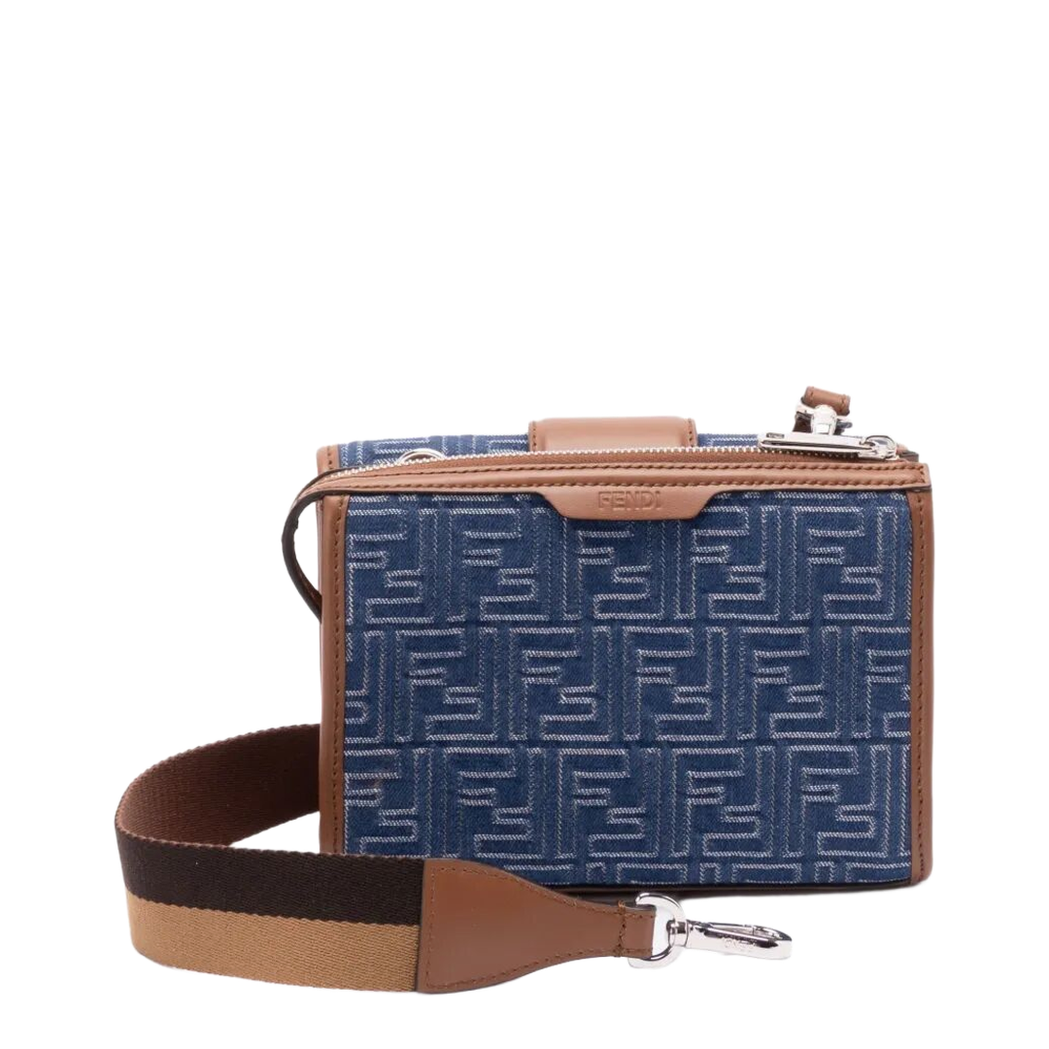 Denim-Effect FF Jacquard and Leather Double Baguette Bag - Image 4