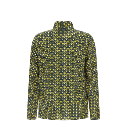 Crêpe de Chine Silk Shirt in Dark Green and Gold - Image 2