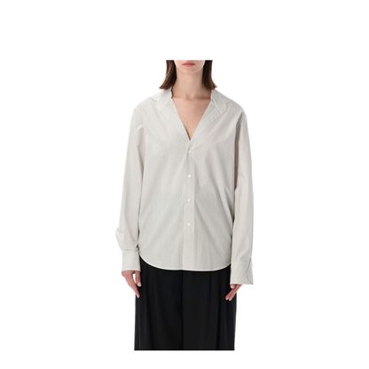 Pinstriped Cotton Shirt with V-Neck - Image 1