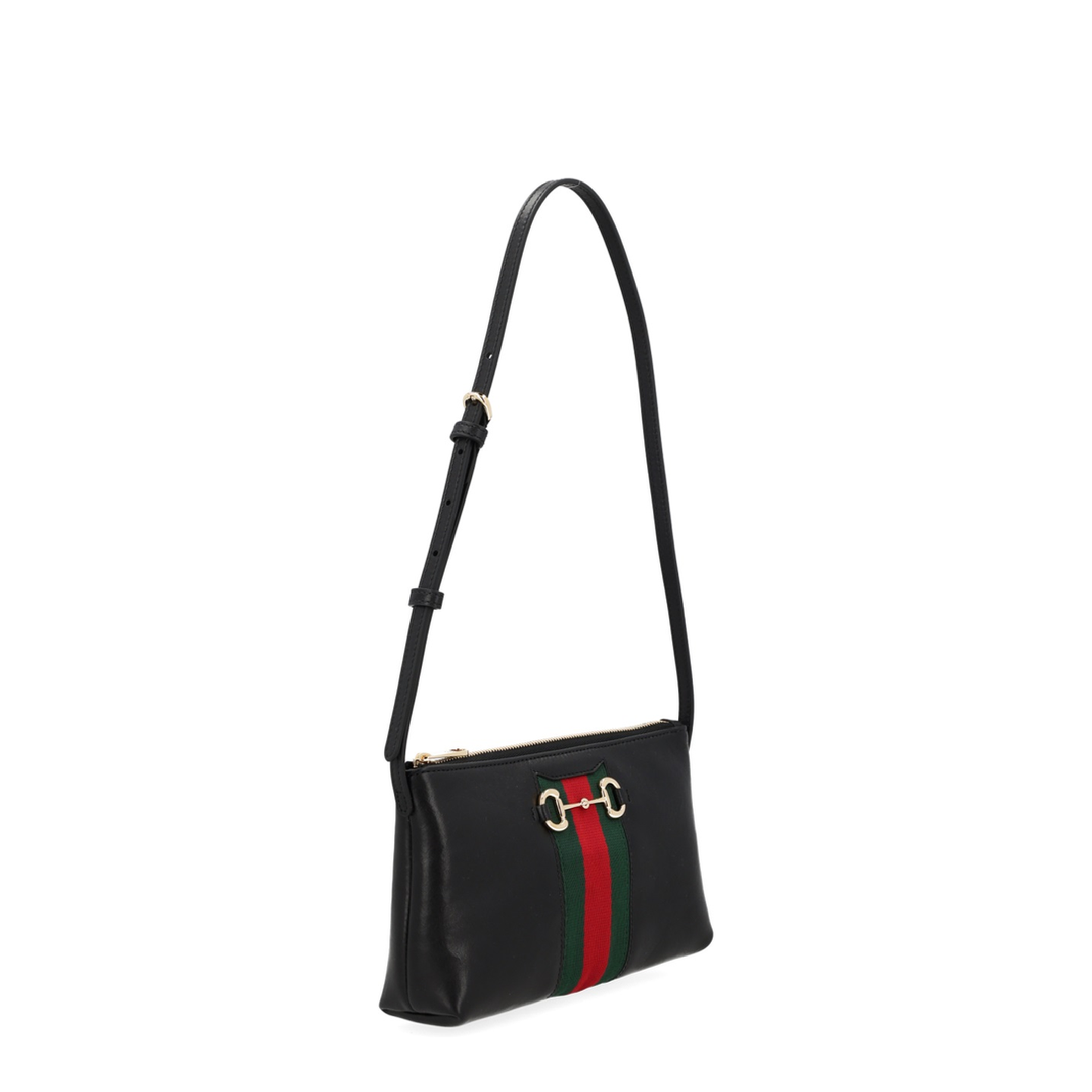 Horsebit Web Small Calf Leather Shoulder Bag - Black - Image 2