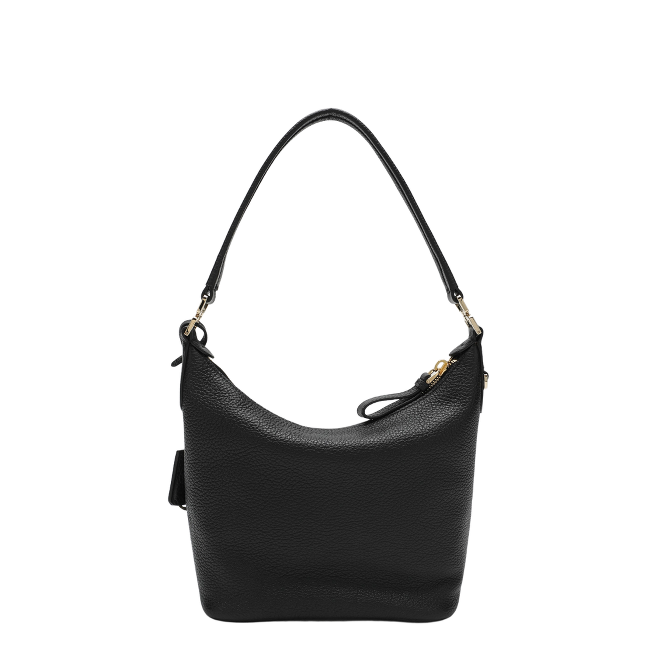 Small Leather Hobo Bag - Black - Image 2