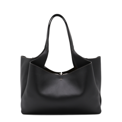 T Timeless Medium Hammered Leather Tote - Black - Image 5