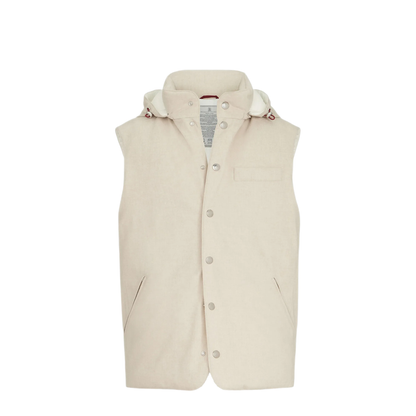 Bonded Wool Flannel Down Vest With Detachable Hood - Image 1