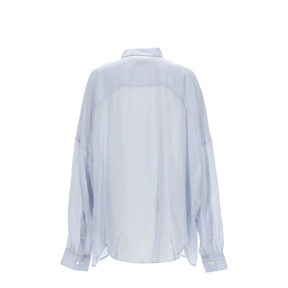 Light Blue Striped Oversized Cupro Shirt - Image 3