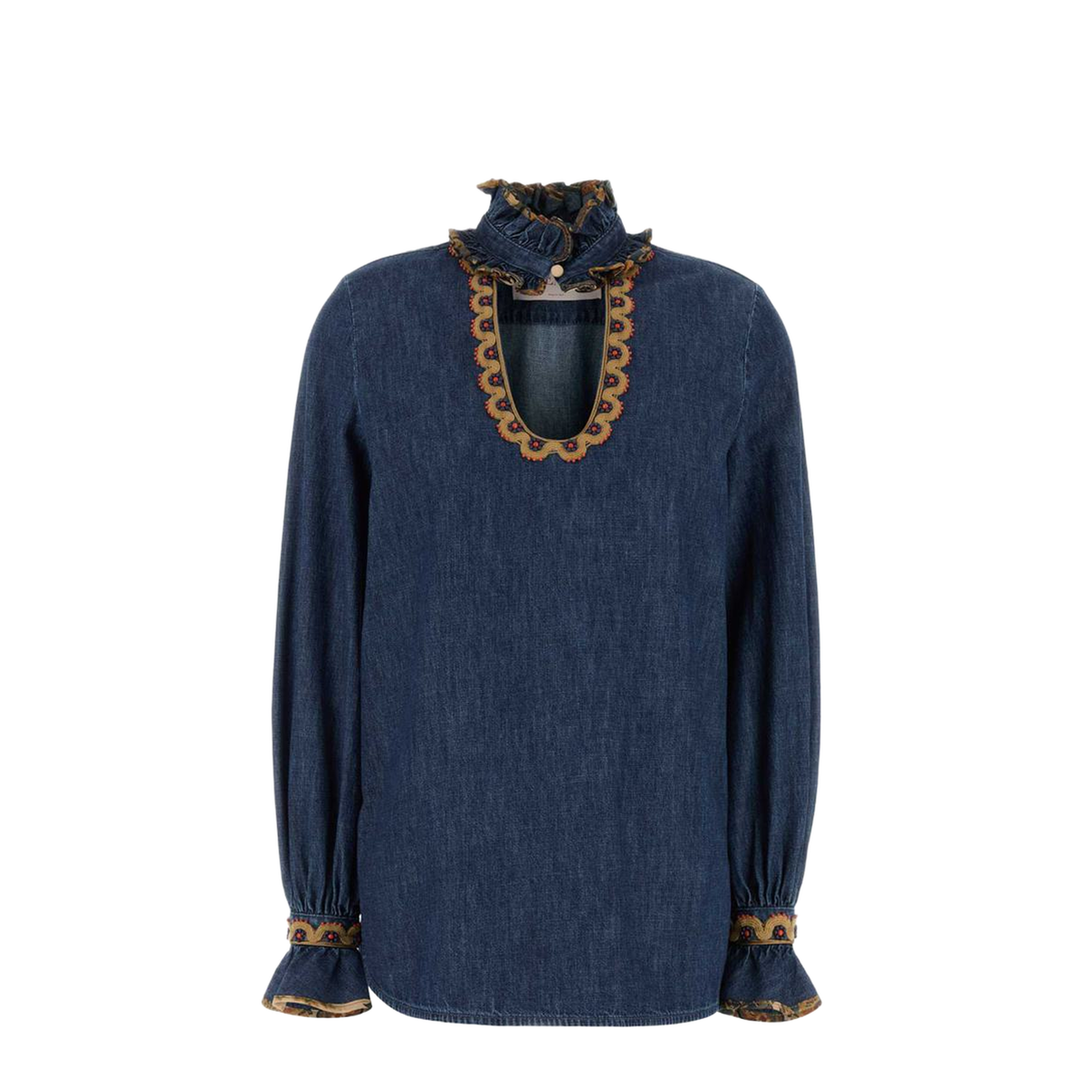 Chambray Denim Embroidered Top - Image 1