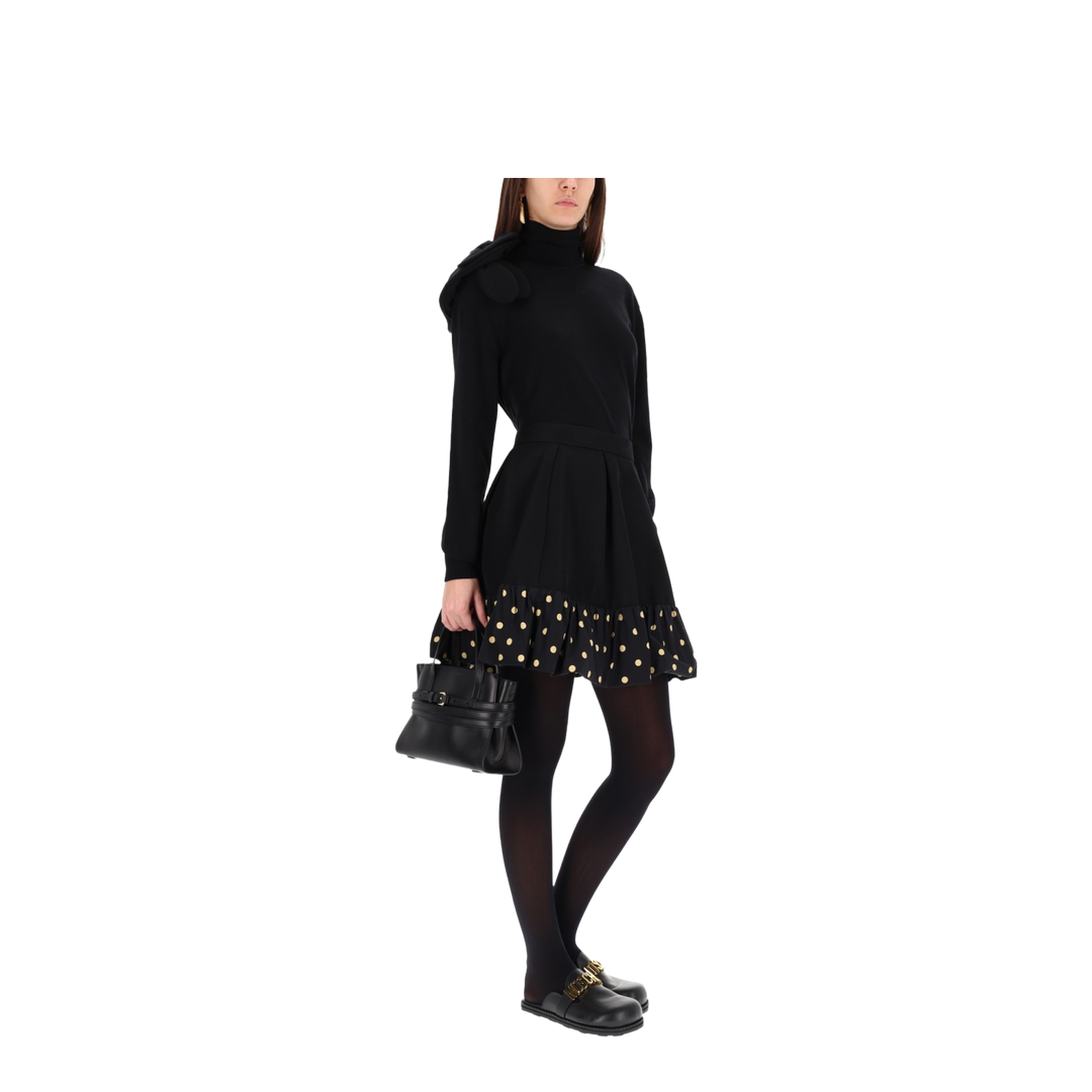 Black Turtleneck Sweater with Flower Detail - Image 2