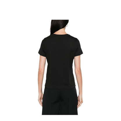 Black Embroidered Cursive Logo Cotton T-Shirt - Image 4