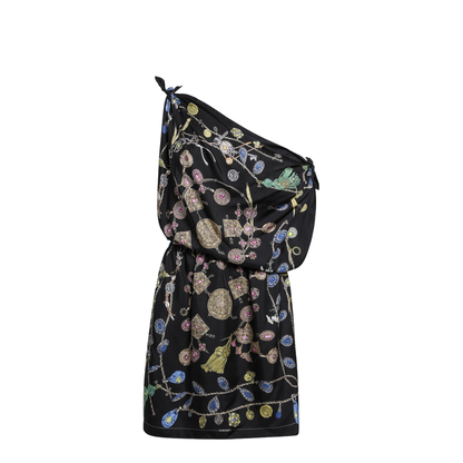 Black Printed Silk Twill Dress - Image 1