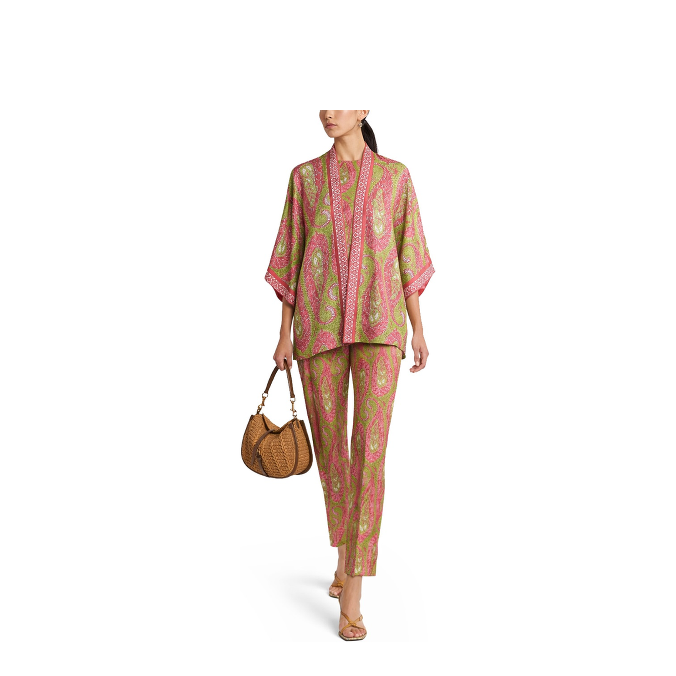 Paisley Printed Silk Twill Wrap Jacket - Red - Image 2