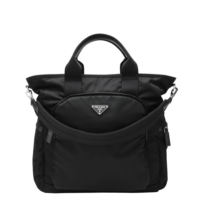 Black Re-Nylon and Saffiano Shopping Bag - Image 1