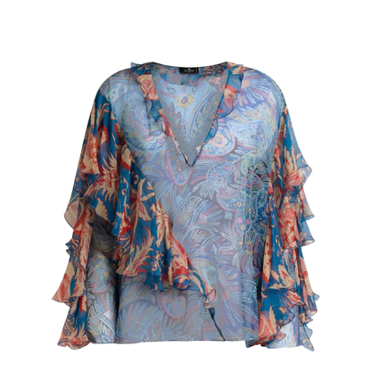 Floral Print Ruffles Chiffon Blouse - Image 1
