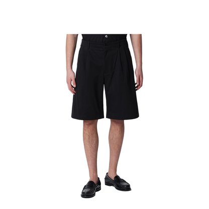 Ponte Relaxed-Fit Shorts In Italian Cotton Micro Canvas In Black - Image 1