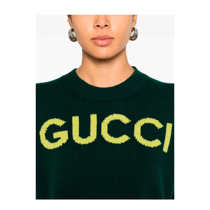 Soft Wool Top with Intarsia in Dark Green - Image 4