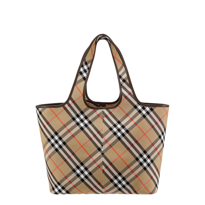 Check Medium Cotton Tote - Sand Beige - Image 3