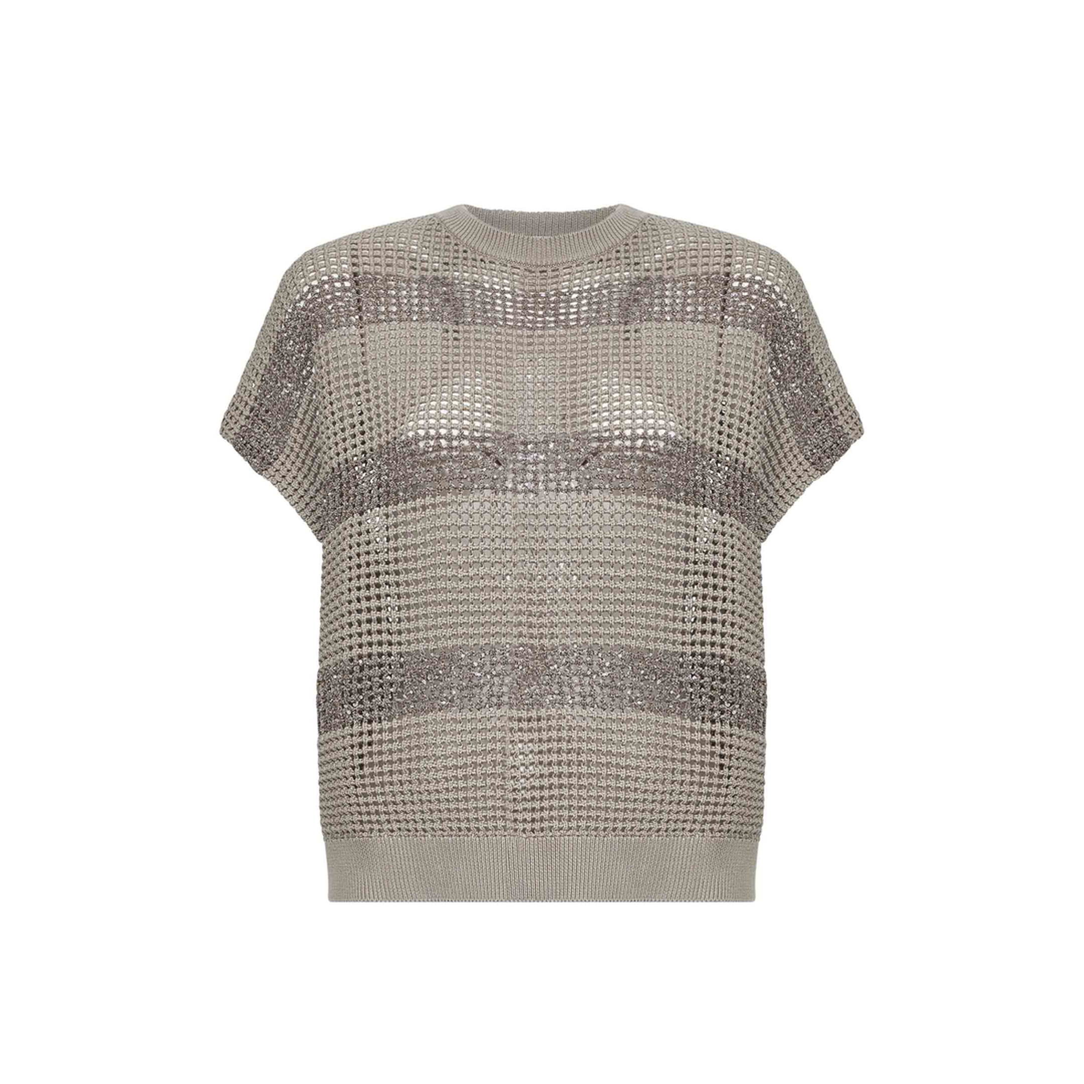 Striped Cotton Knitted Sweater - Beige - Image 1