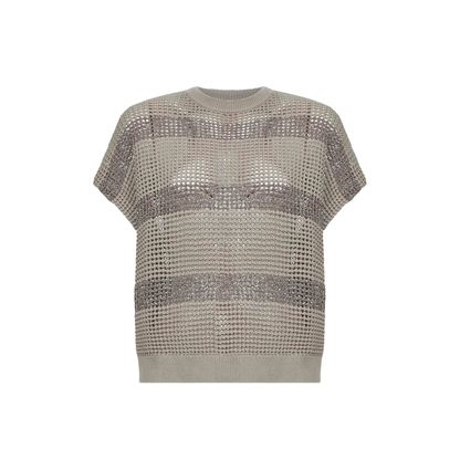 Striped Cotton Knitted Sweater - Beige - Image 1