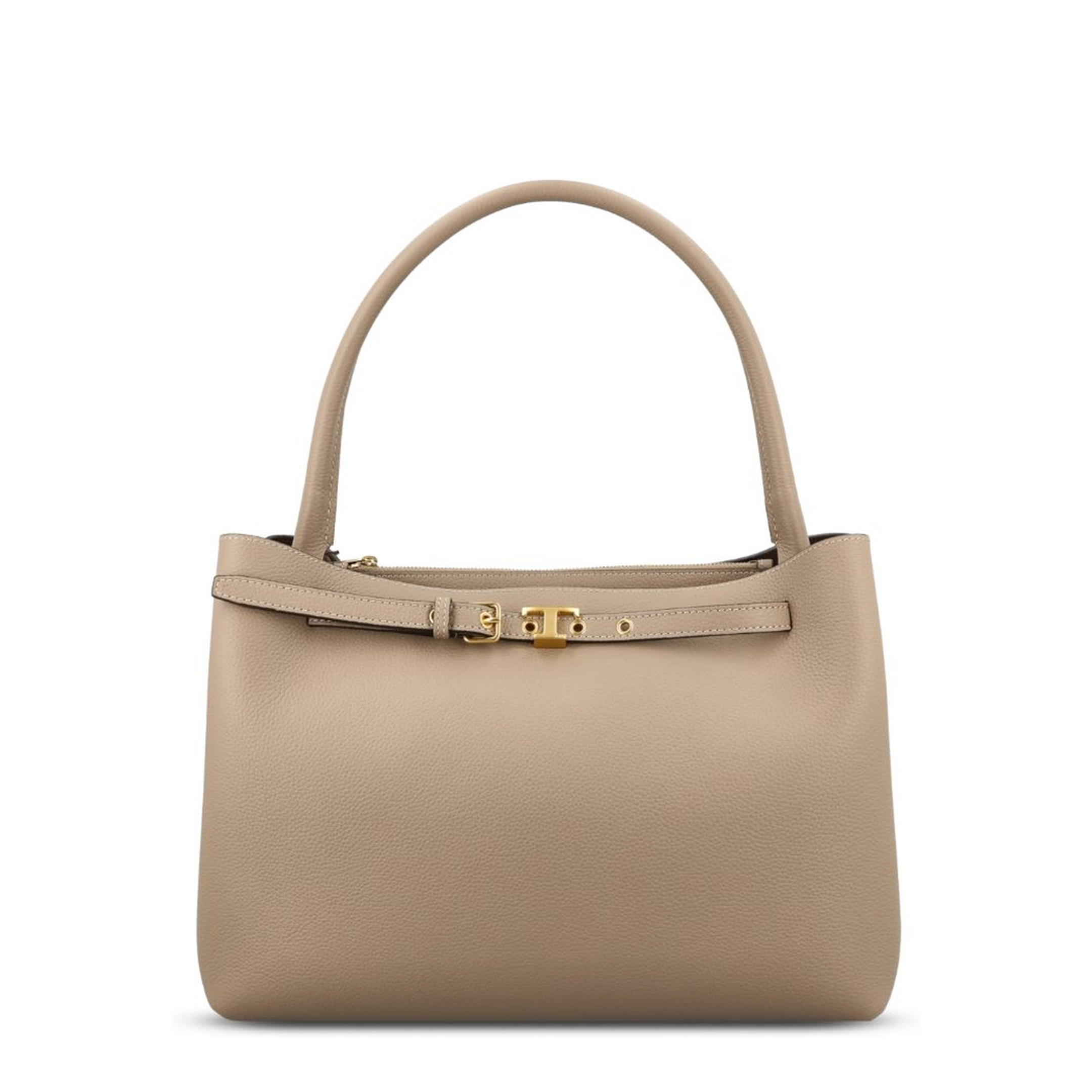 T Timeless Small Calf Leather Tote Bag - Beige Taupe - Image 2