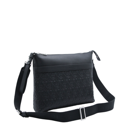 Gancini Messenger Bag In Embossed Leather - Black - Image 4