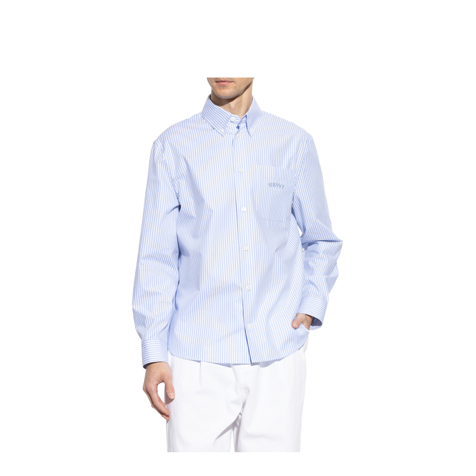 Striped Shirt With Silk Printed Insert - Image 3