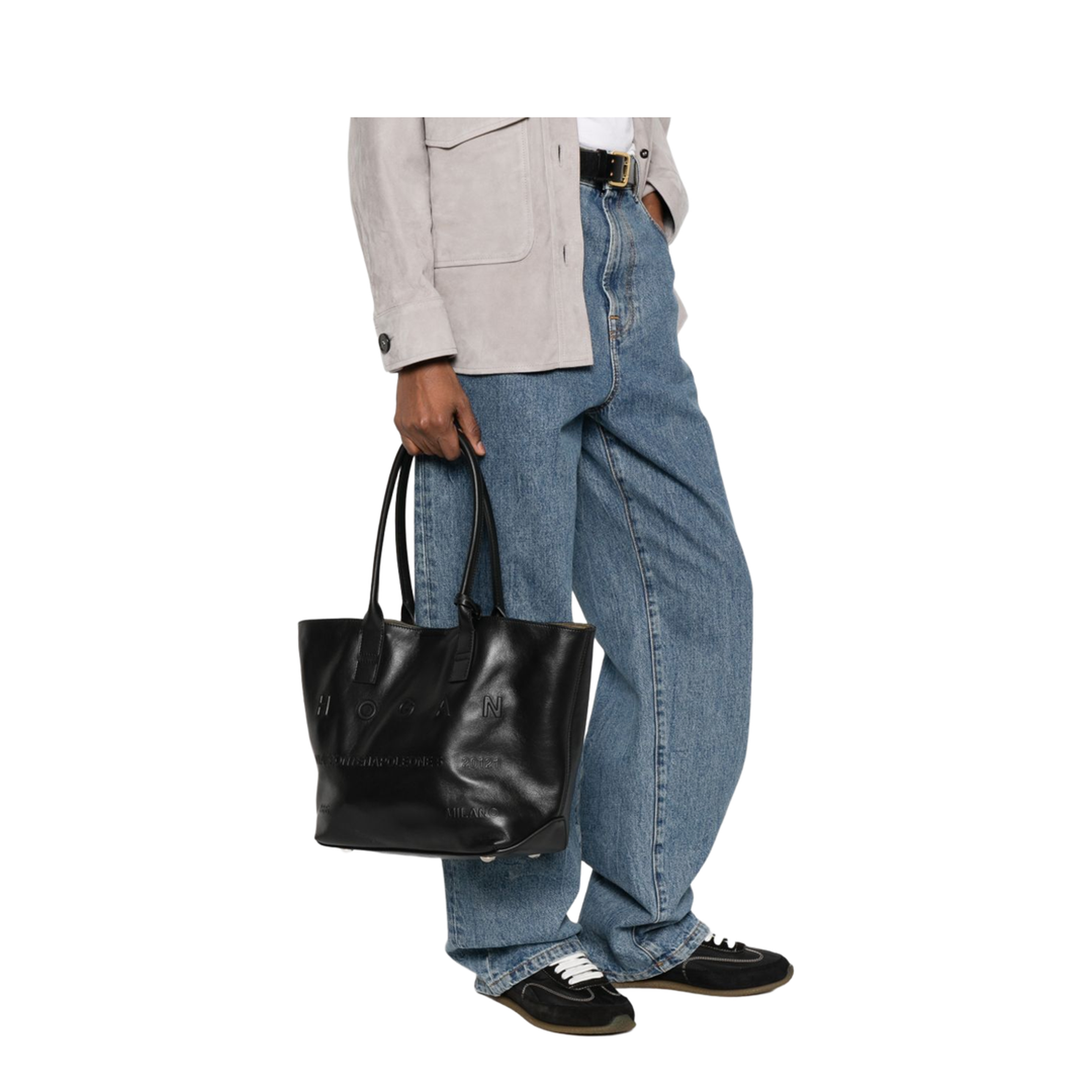Address Small Calf Leather Tote Bag - Black - Image 5