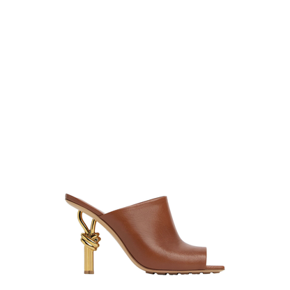 Brown Nappa Leather Knot Mules - Image 3