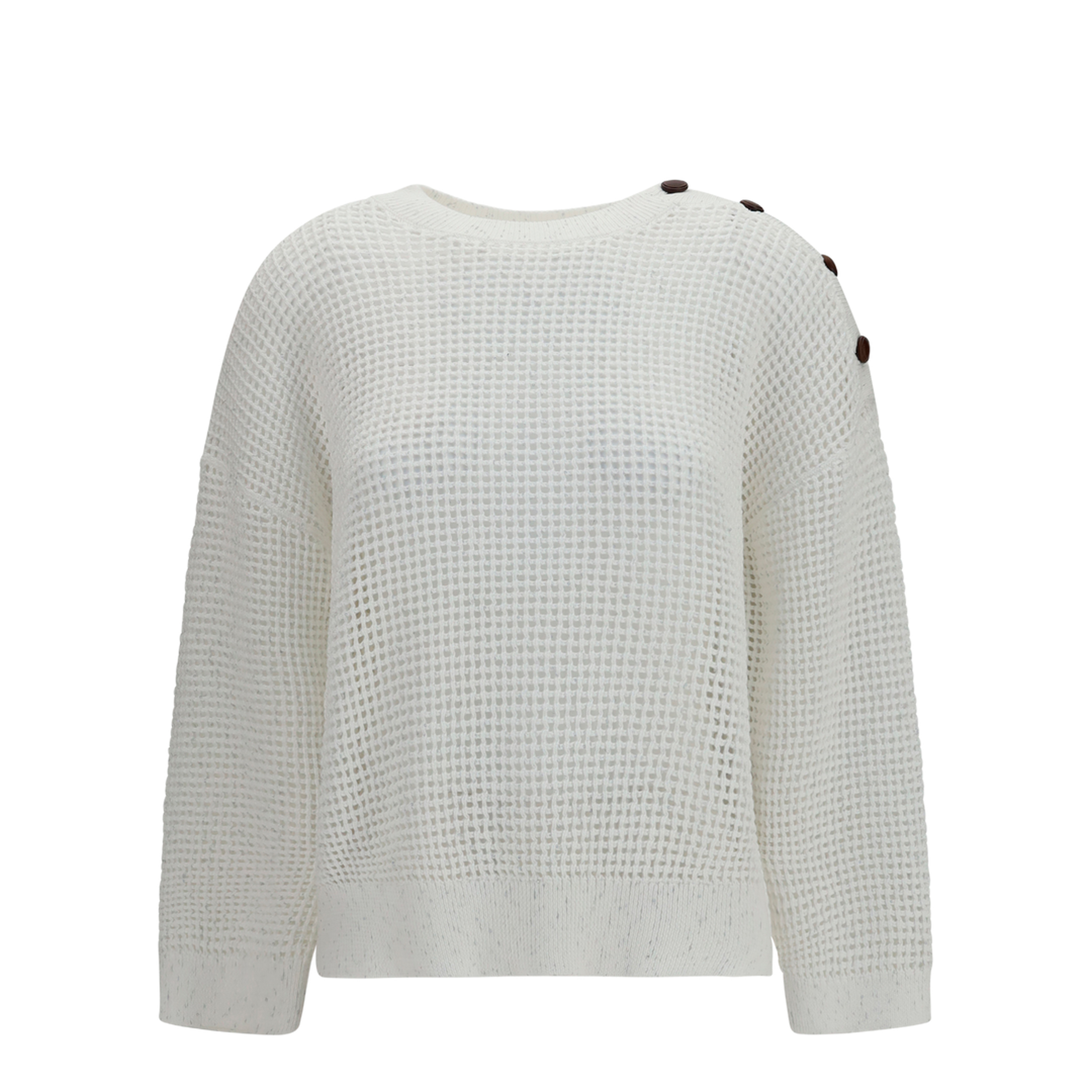 Openwork Sweater with Shoulder Buttons - Image 1