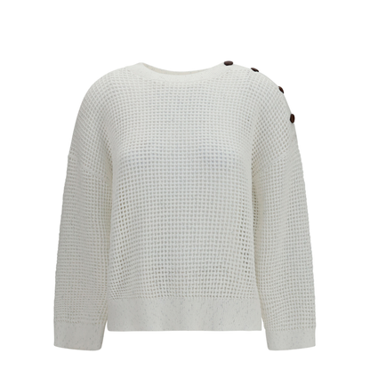 Openwork Sweater with Shoulder Buttons - Image 1