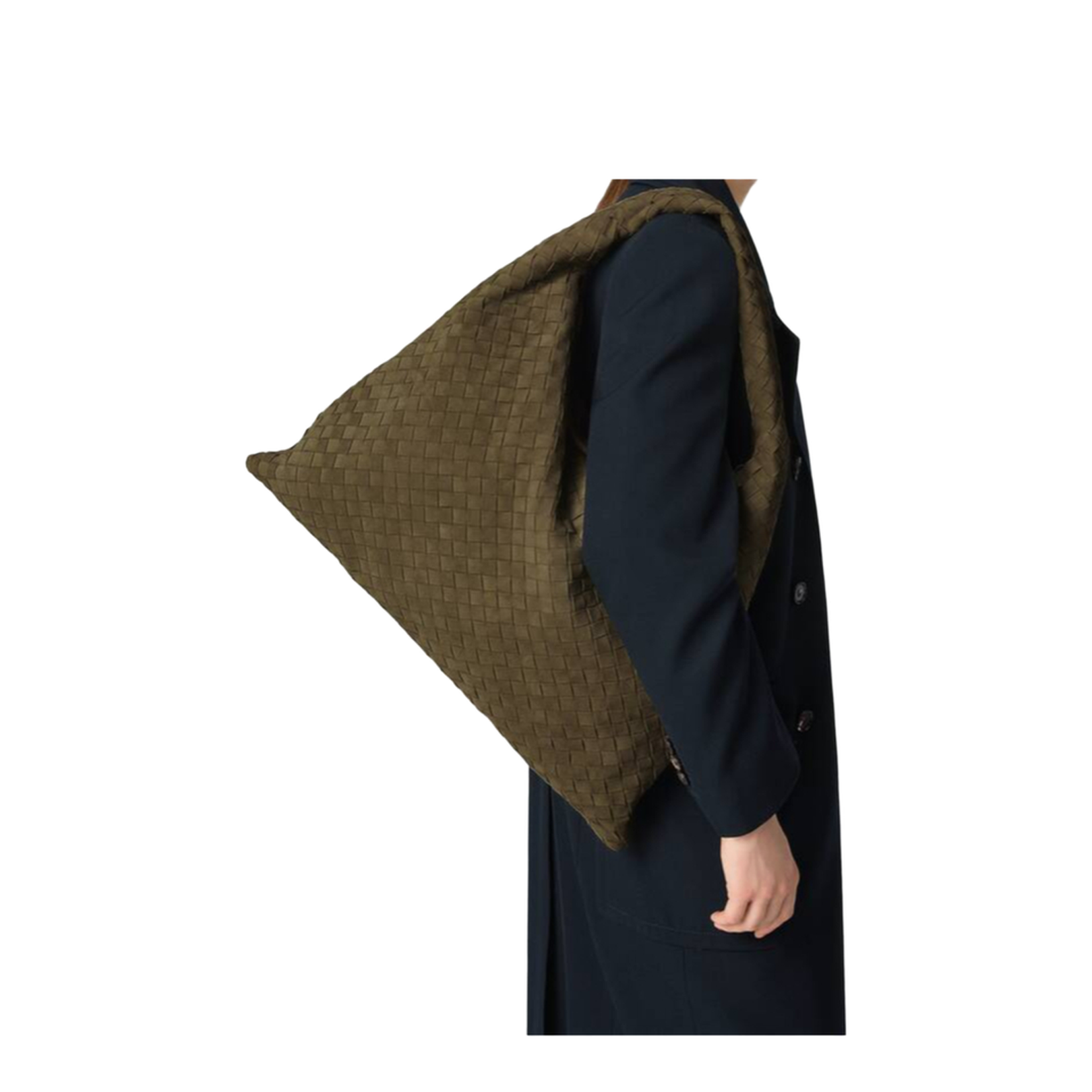 Hop Large Intrecciato Shoulder Bag Suede Mud - Image 4