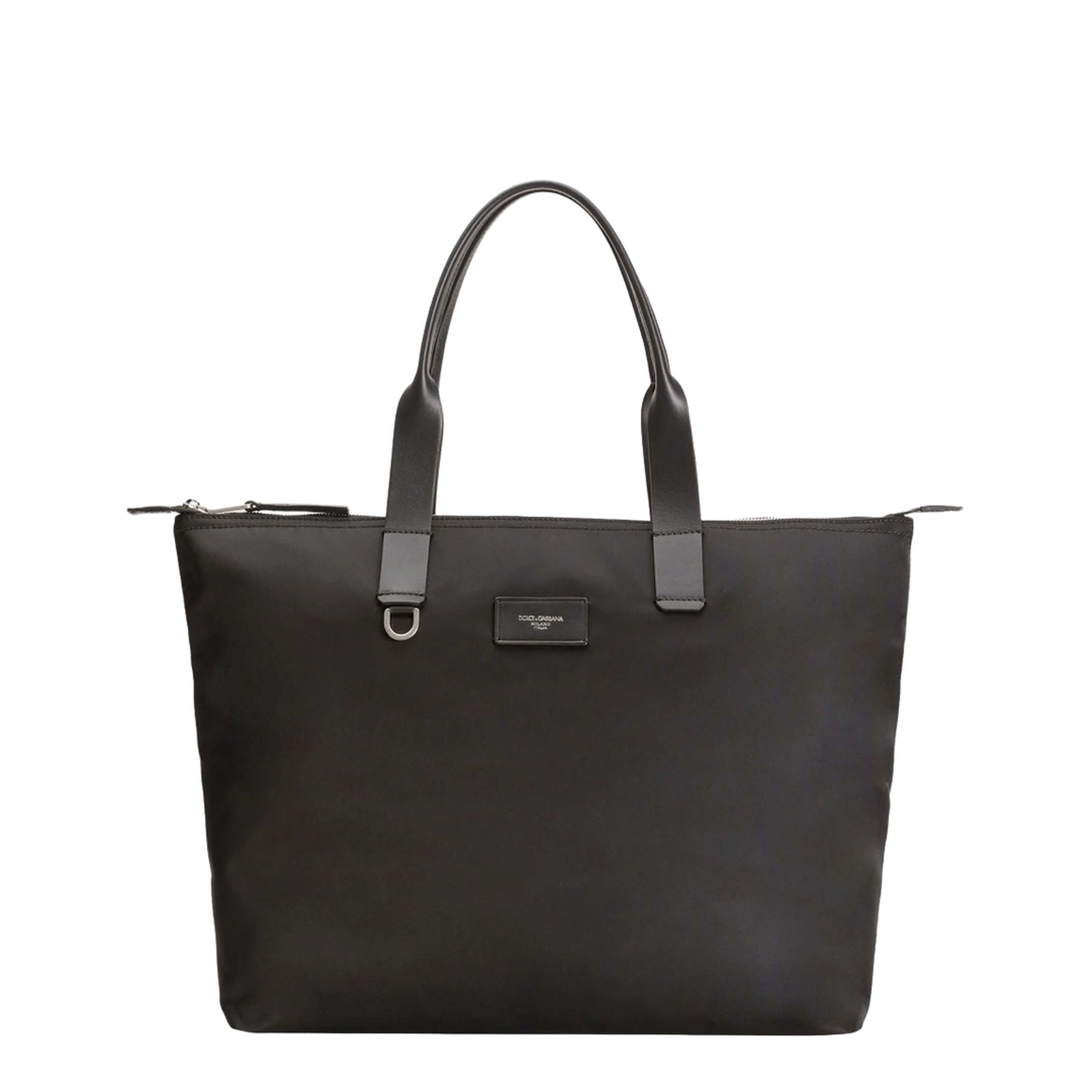 Adamo Small Nylon Smooth Calfskin Shopping Tote - Black - Image 1