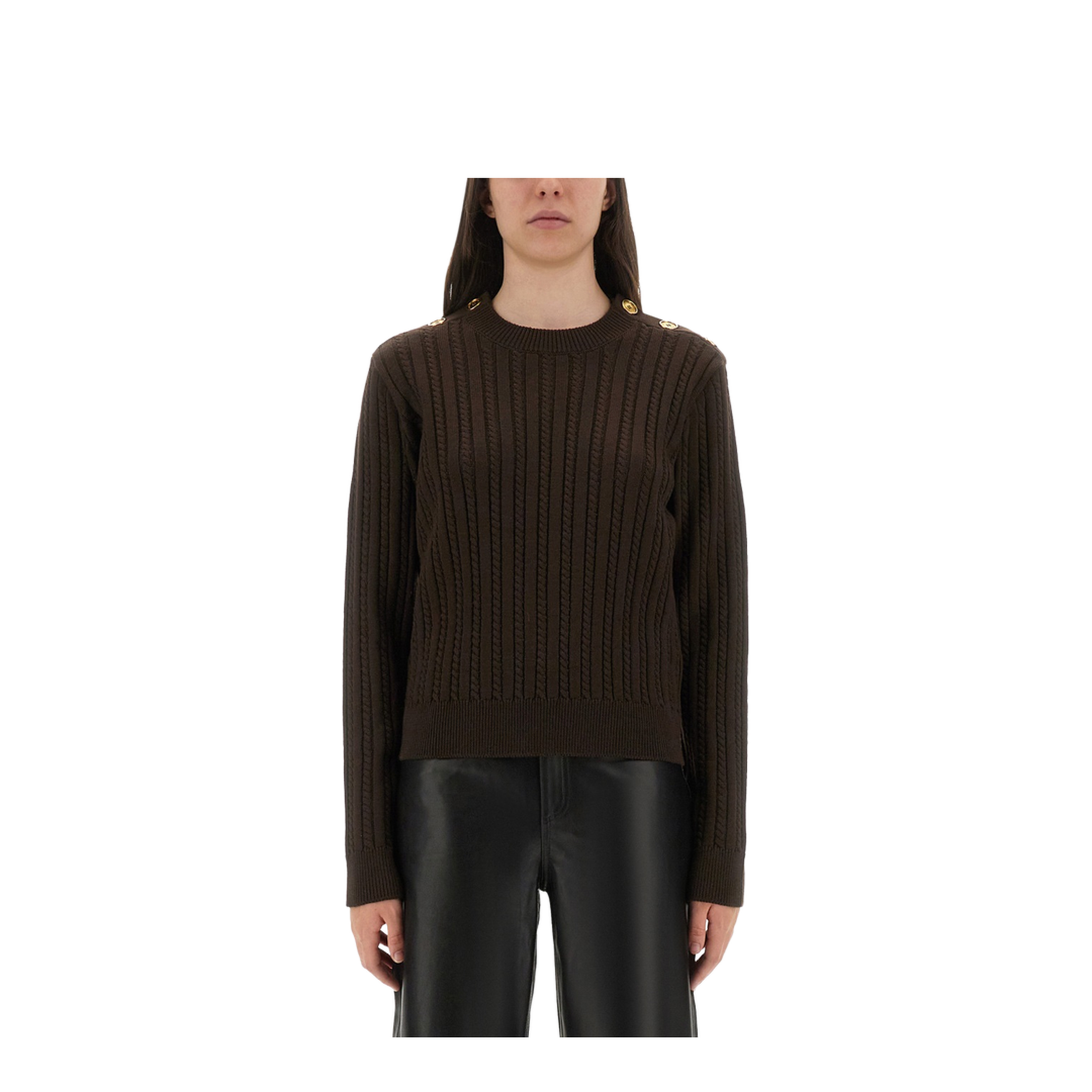 Coffee Brown Crew Neck Long Sleeve Sweater - Image 1