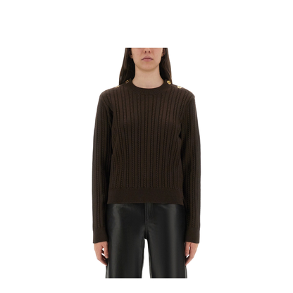 Coffee Brown Crew Neck Long Sleeve Sweater - Image 1